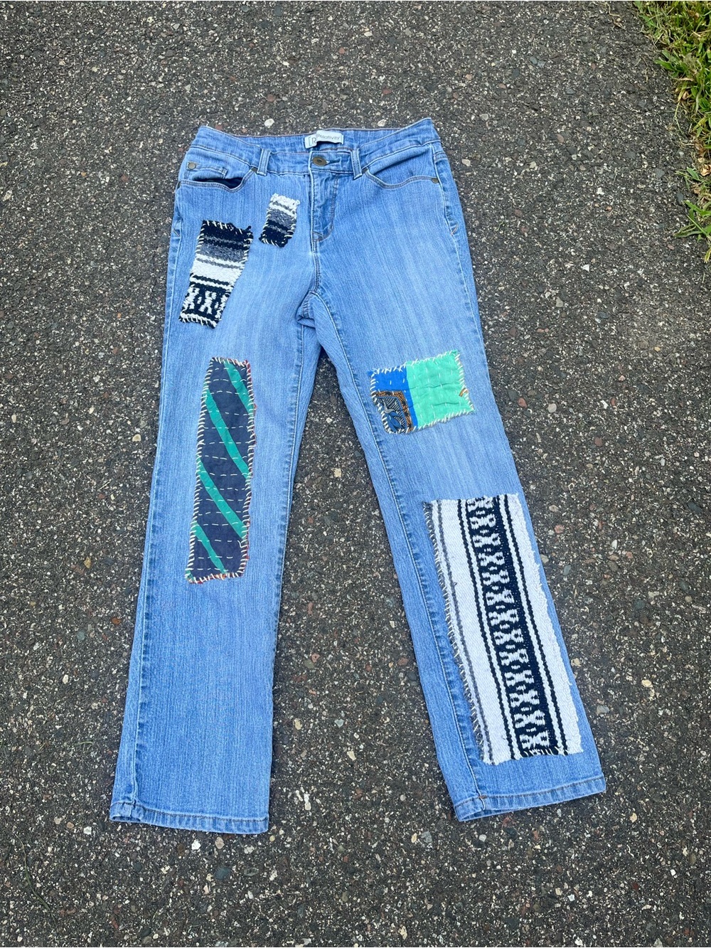 OOAK reworked Relativity Light Blue Straight-Leg Patchwork Jeans